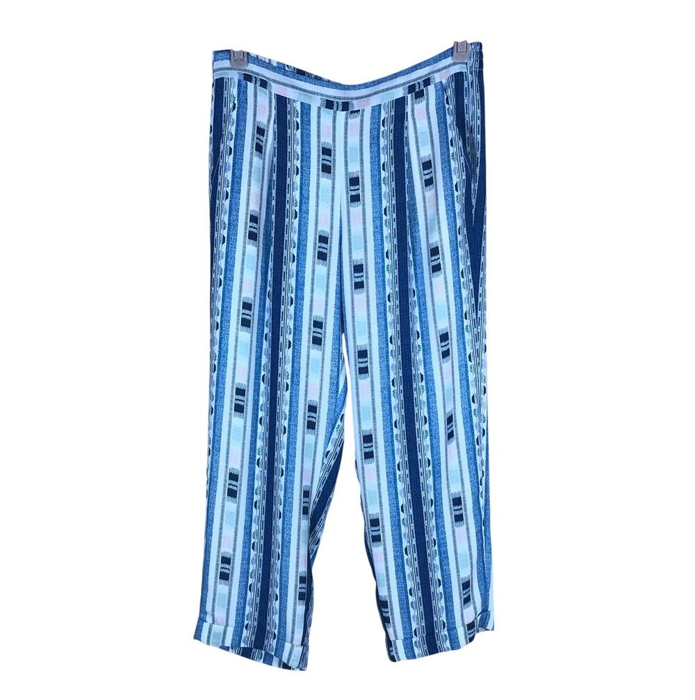 BCBGMAXAZRIA Cedric Pants Women’s Medium Blue Geometric Wide Leg Cropped